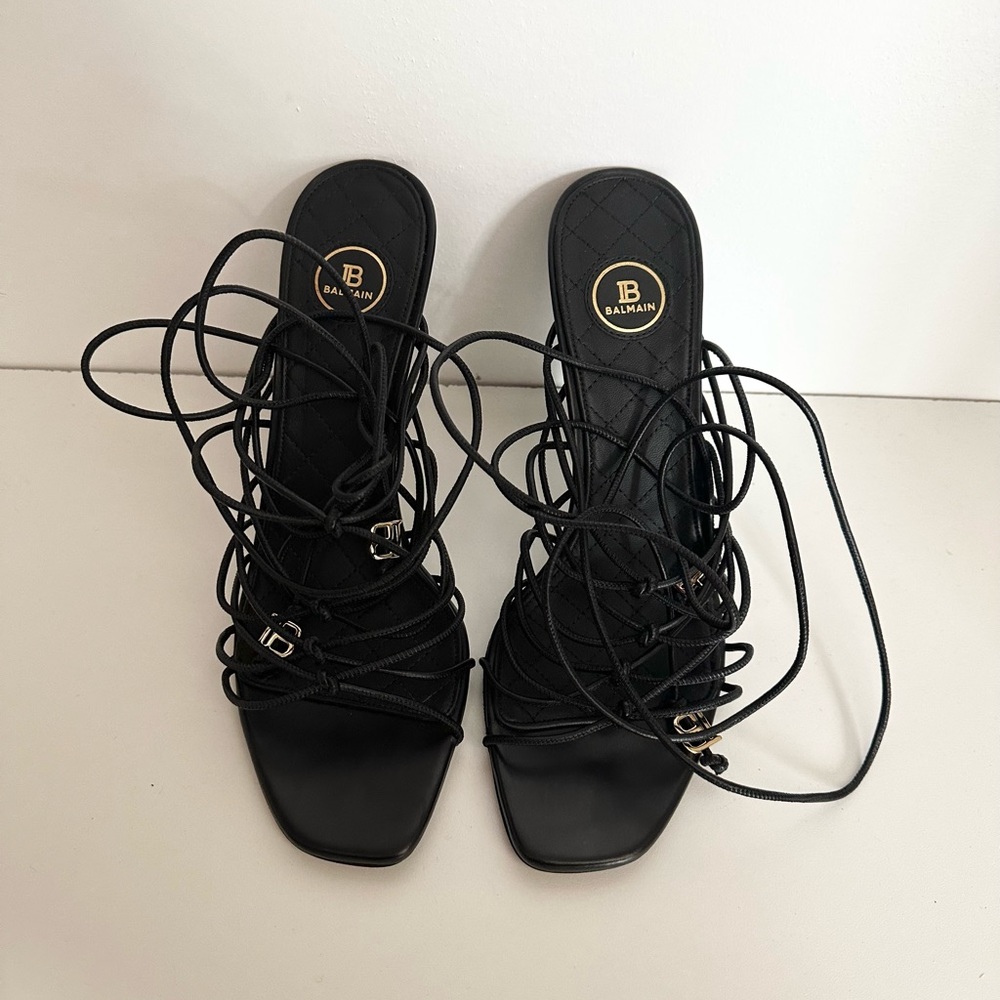 Balmain Black Mikki Lace-Up Sandal Heel - Picture 4 of 11